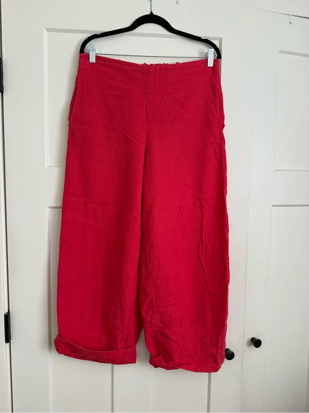 Free People Wide-Leg Linen-Blend Pants in Bright Red